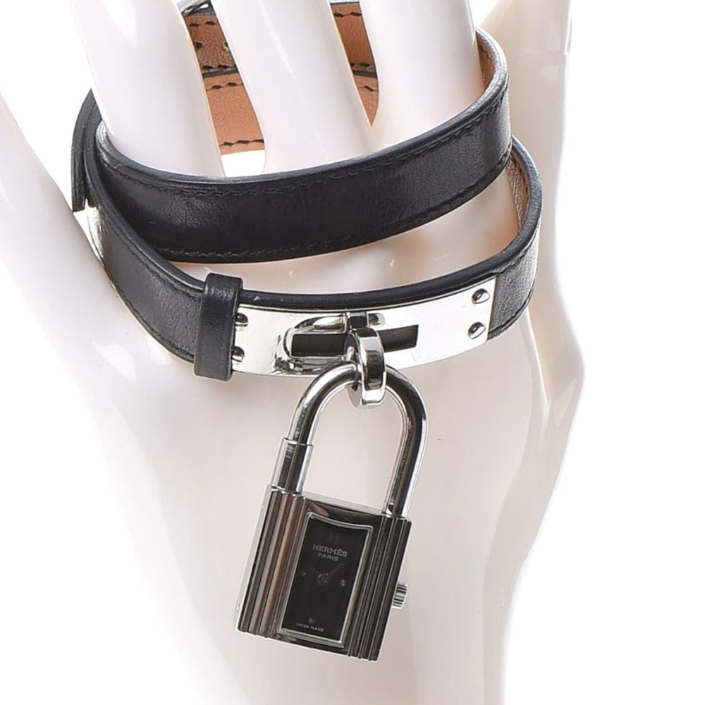HERMÈS Kelly double tour PM 20 mm Hermès Black Leather Steel watch 3269061 NEW - Picture 5 of 17